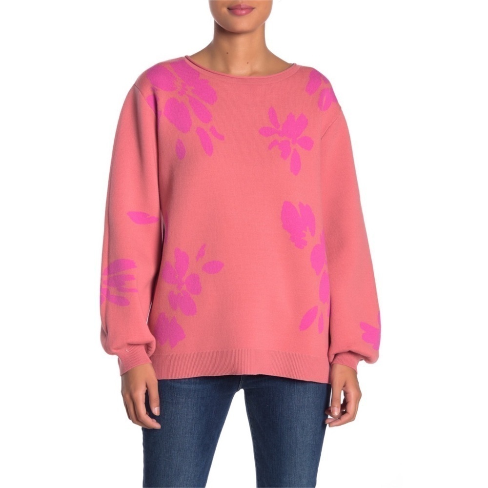14th & Union Floral Jacquard Knit Sweater Oversize